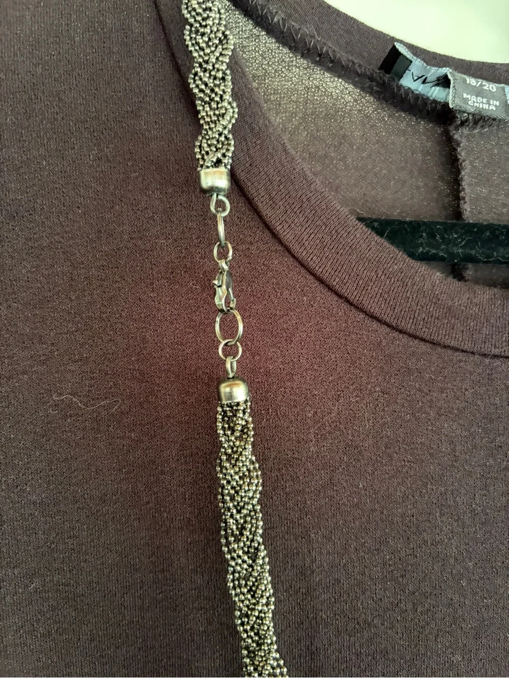 Long Gunmetal Beaded Tassel Necklace Braided Tiny Bead Statement 32”